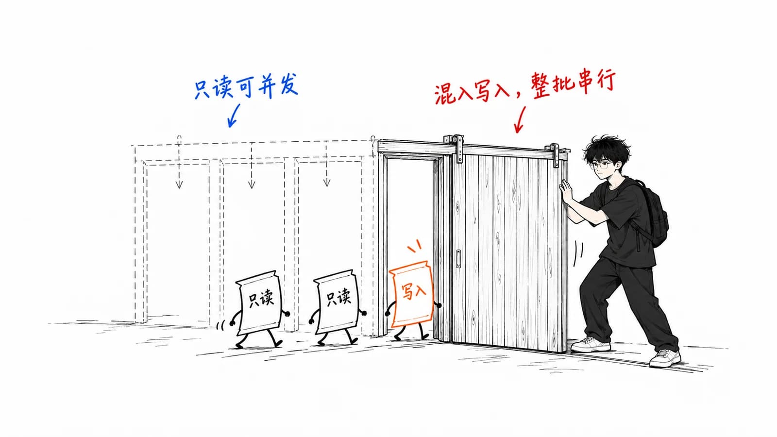 只读工具可以并发,批次中混入写操作后,所有工具按顺序串行执行